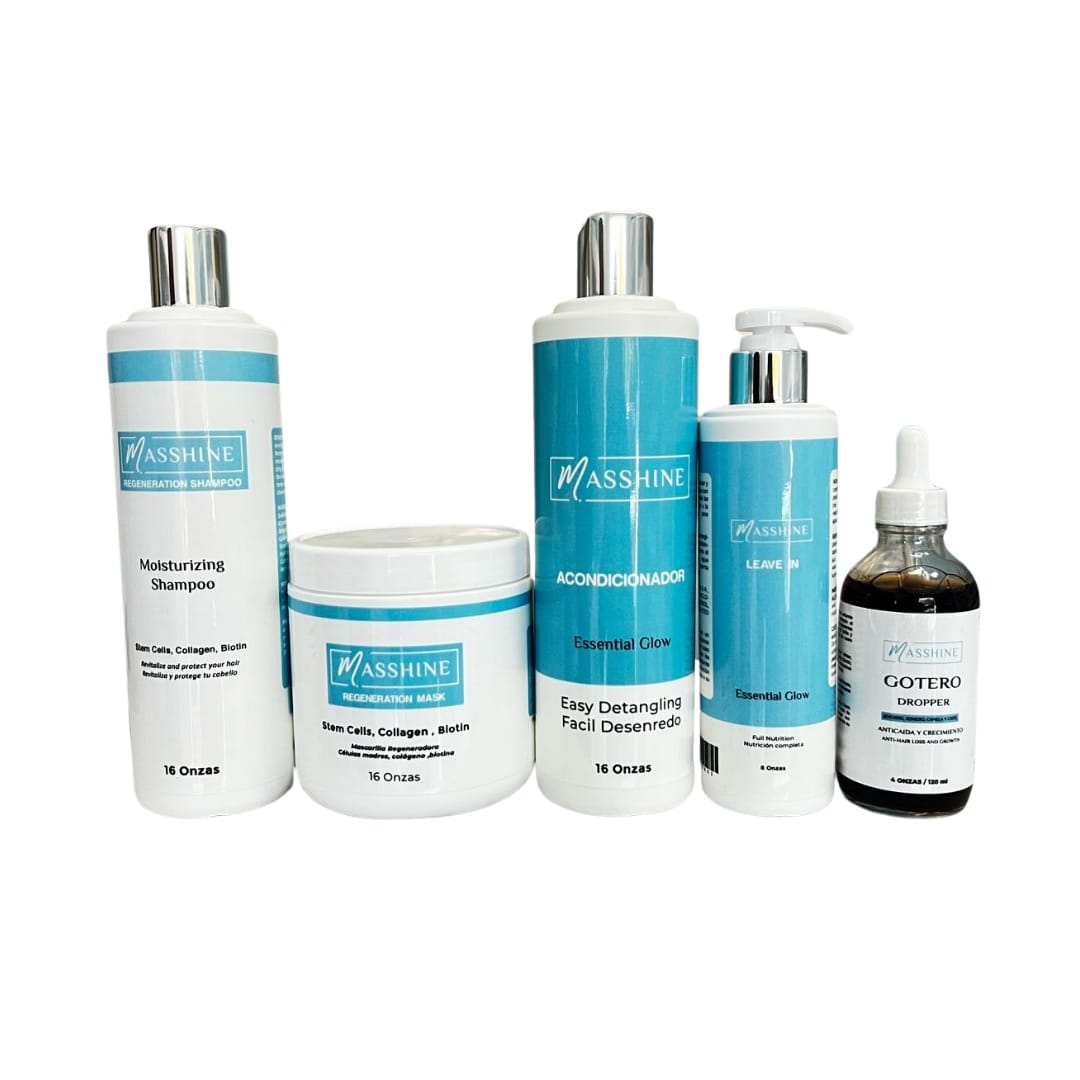 Kit Essential Glow Masshine - Sistema Profesional de 5 Pasos para Cabello Saludable